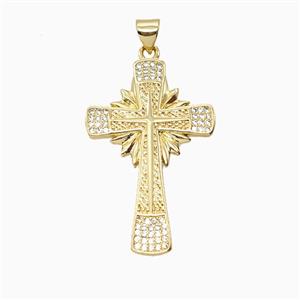 Copper Cross Pendant Pave Zirconia 18K Gold Plated, approx 22-35mm