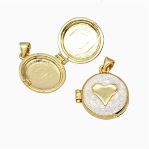 Copper Heart Locket Pendant Pave Fireopal 18K Gold Plated, approx 16mm