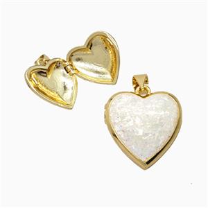 Copper Heart Locket Pendant Pave Fireopal 18K Gold Plated, approx 17.5mm