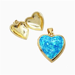 Copper Heart Locket Pendant Pave Fireopal 18K Gold Plated, approx 17.5mm