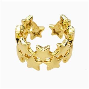 Copper Star Rings 18K Gold Plated, approx 14mm, 18mm dia