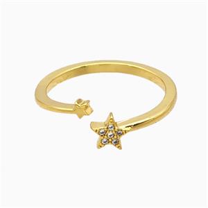 Copper Star Rings Pave Zirconia 18K Gold Plated, approx 5mm, 18mm dia