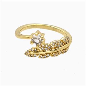 Copper Leaf Rings Pave Zirconia 18K Gold Plated, approx 6mm, 18mm dia