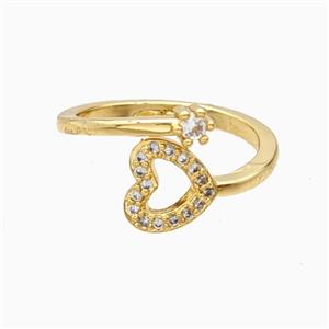 Copper Heart Rings Pave Zirconia 18K Gold Plated, approx 8mm, 18mm dia