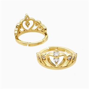 Copper Crown Rings Pave Zirconia 18K Gold Plated, approx 5-12mm, 18mm dia