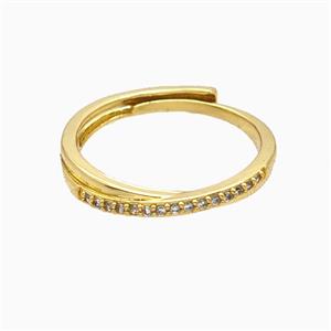 Copper Rings Pave Zirconia Adjustable 18K Gold Plated, approx 18mm, 18mm dia