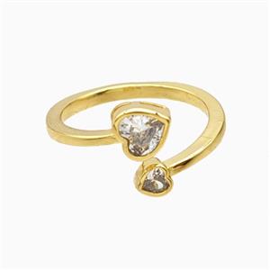 Copper Heart Rings Pave Zirconia 18K Gold Plated, approx 4mm, 6mm, 18mm dia