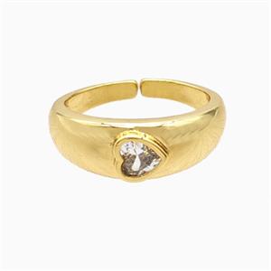 Copper Heart Rings Pave Zirconia 18K Gold Plated, approx 7mm, 18mm dia