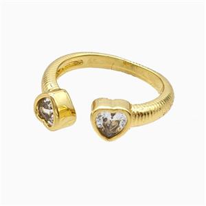 Copper Heart Rings Pave Zirconia 18K Gold Plated, approx 6-7mm, 18mm dia