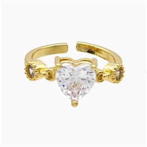 Copper Heart Rings Pave Zirconia 18K Gold Plated, approx 9mm, 18mm dia