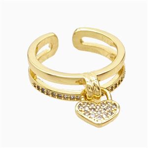 Copper Heart Rings Pave Zirconia 18K Gold Plated, approx 9mm, 6mm, 18mm dia