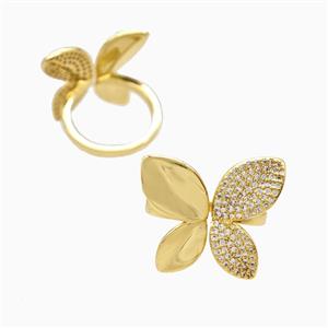 Copper Butterfly Rings Pave Zirconia 18K Gold Plated, approx 22-25mm, 18mm dia