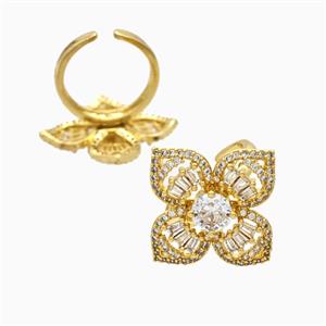 Copper Flower Rings Pave Zirconia 18K Gold Plated, approx 30mm, 18mm dia
