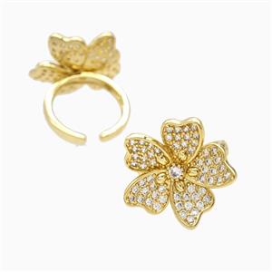 Copper Flower Rings Pave Zirconia 18K Gold Plated, approx 25mm, 18mm dia
