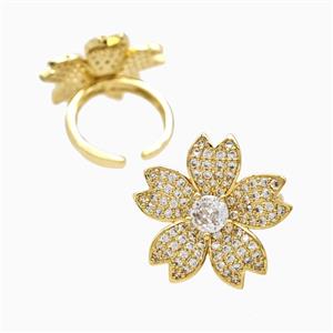 Copper Flower Rings Pave Zirconia 18K Gold Plated, approx 25mm, 18mm dia