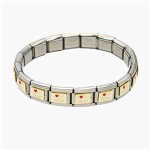 Raw Stainless Steel Module Bracelet With ILoveMyMom Enamel, approx 9-10mm, 17cm length