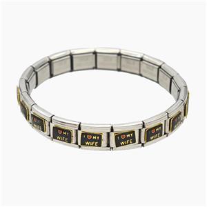 Raw Stainless Steel Module Bracelet With ILoveMyWife Enamel, approx 9-10mm, 17cm length