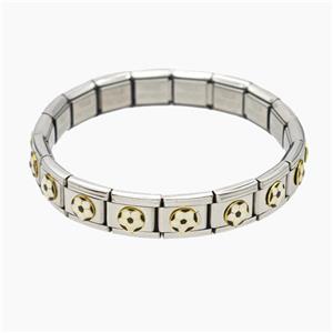 Raw Stainless Steel Module Bracelet With Football Enamel, approx 9-10mm, 17cm length
