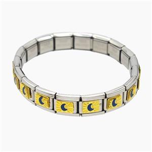 Raw Stainless Steel Module Bracelet With Moon, approx 9-10mm, 17cm length