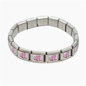 Raw Stainless Steel Module Bracelet With Owl, approx 9-10mm, 17cm length