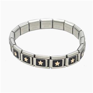 Raw Stainless Steel Module Bracelet With Star, approx 9-10mm, 17cm length