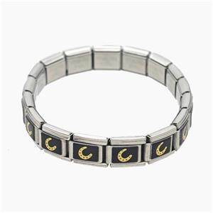 Raw Stainless Steel Module Bracelet With Horseshoe, approx 9-10mm, 17cm length