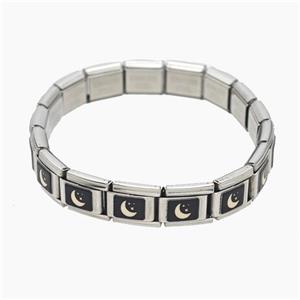 Raw Stainless Steel Module Bracelet With Moon, approx 9-10mm, 17cm length