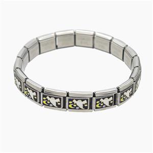 Raw Stainless Steel Module Bracelet With Halloween Devil, approx 9-10mm, 17cm length