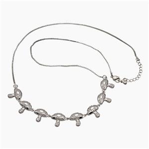 Copper Mushroom Necklace Pave Zirconia Platinum Plated, approx 12mm, 1mm, 48cm length