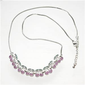 Copper Cherry Necklace Pave Zirconia Platinum Plated, approx 10-90mm, 47-53cm length