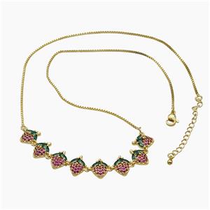 Copper Strawberry Necklace Pave Zirconia Gold Plated, approx 12-90mm, 47-53cm length