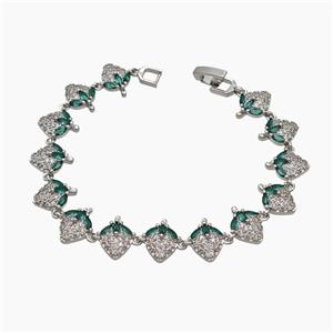Copper Strawberry Bracelet Pave Zirconia Platinum Plated, approx 12mm, 19cm length