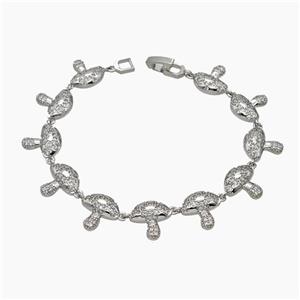 Copper Mushroom Bracelet Pave Zirconia Platinum Plated, approx 13mm, 19cm length
