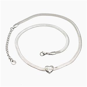 Raw Stainless Steel Necklace Chain With Heart, approx 11mm, 4mm, 45cm length