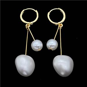 Copper Hoop Earrings Pave White Pearlized Resin Gold Plated, approx 7mm, 15mm, 13mm dia