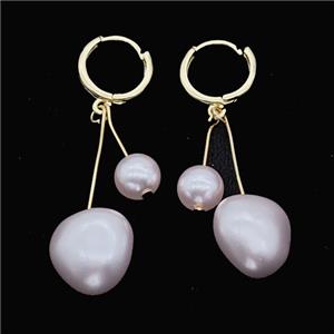 Copper Hoop Earrings Pave Lt.pink Pearlized Resin Gold Plated, approx 7mm, 15mm, 13mm dia