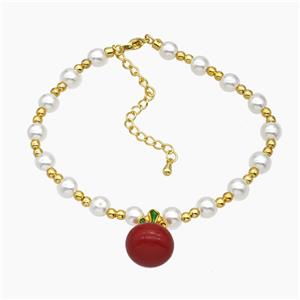 Copper Bracelet With Pearlized Resin Stretchy Gold Plated, approx 12-16mm, 6mm, 16-23cm length