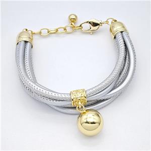 Silver PU Leather Bracelet With Copper Beads Gold Plated, approx 14mm, 3mm