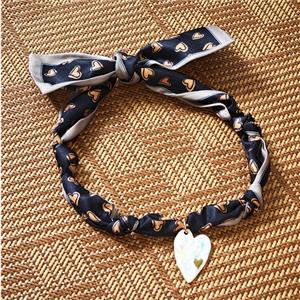 Black Polyester Fabric Necklace With Heart, approx 25-35mm, 68cm length