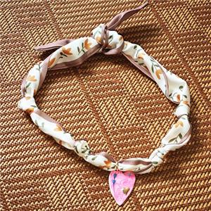 White Polyester Fabric Necklace With Heart, approx 25-35mm, 68cm length