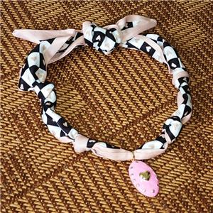 Polyester Fabric Necklace With Heart Oval Pink Enamel, approx 20-33mm, 68cm length
