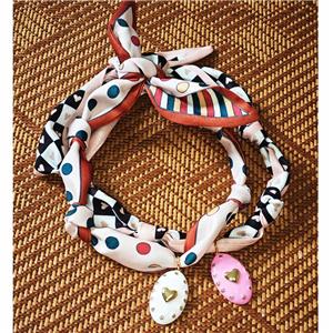 Polyester Fabric Necklace With Heart Oval Enamel Mixed, approx 20-33mm, 68cm length