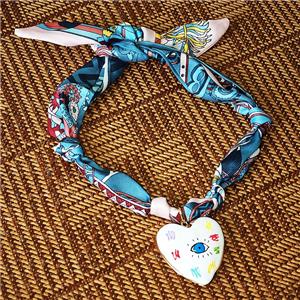 Polyester Fabric Necklace With Heart Evil Eye Enamel, approx 45-50mm, 68cm length