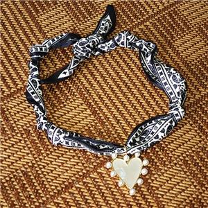 Polyester Fabric Necklace With Heart Pave Resin, approx 38-40mm, 68cm length