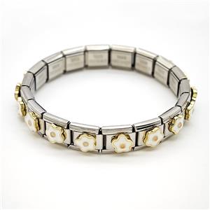 Raw Stainless Steel Module Bracelet Pave Resin Flower, approx 9-10mm, 17cm length