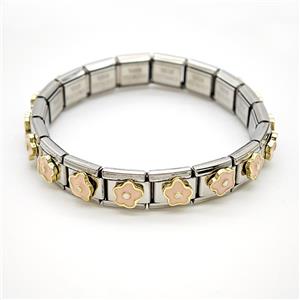 Raw Stainless Steel Module Bracelet Pave Resin Flower, approx 9-10mm, 17cm length