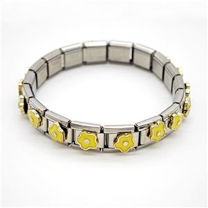 Raw Stainless Steel Module Bracelet Pave Resin Flower, approx 9-10mm, 17cm length