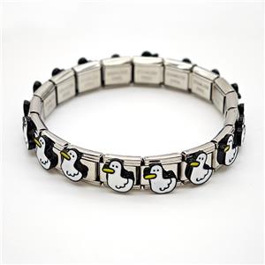 Raw Stainless Steel Module Bracelet Pave Resin Duck, approx 9-10mm, 17cm length