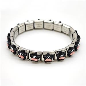 Raw Stainless Steel Module Bracelet Pave Resin Duck, approx 9-10mm, 17cm length