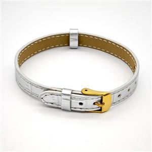 Silver PU Leather Strap Bracelet, approx 10mm, 21cm length